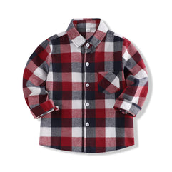 Toddler Baby Boy Girls Outfits Plaid Flannel Long Sleeve T-Shirt Tops Kid Clothes
