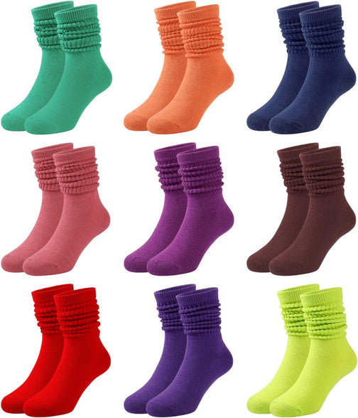 BOOPH 9 Pairs Kids Girls Slouch Socks Knee High Baby Girls Athletic Crew Socks