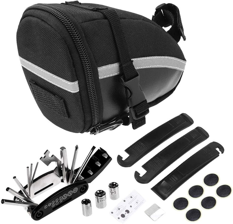 Eacam 16 in 1 Bike Multifunction Tool - Eacam Bicycle Saddle Bag Repair Tool Kit with Storage Bag Used for Mountain Bike and Road Bike