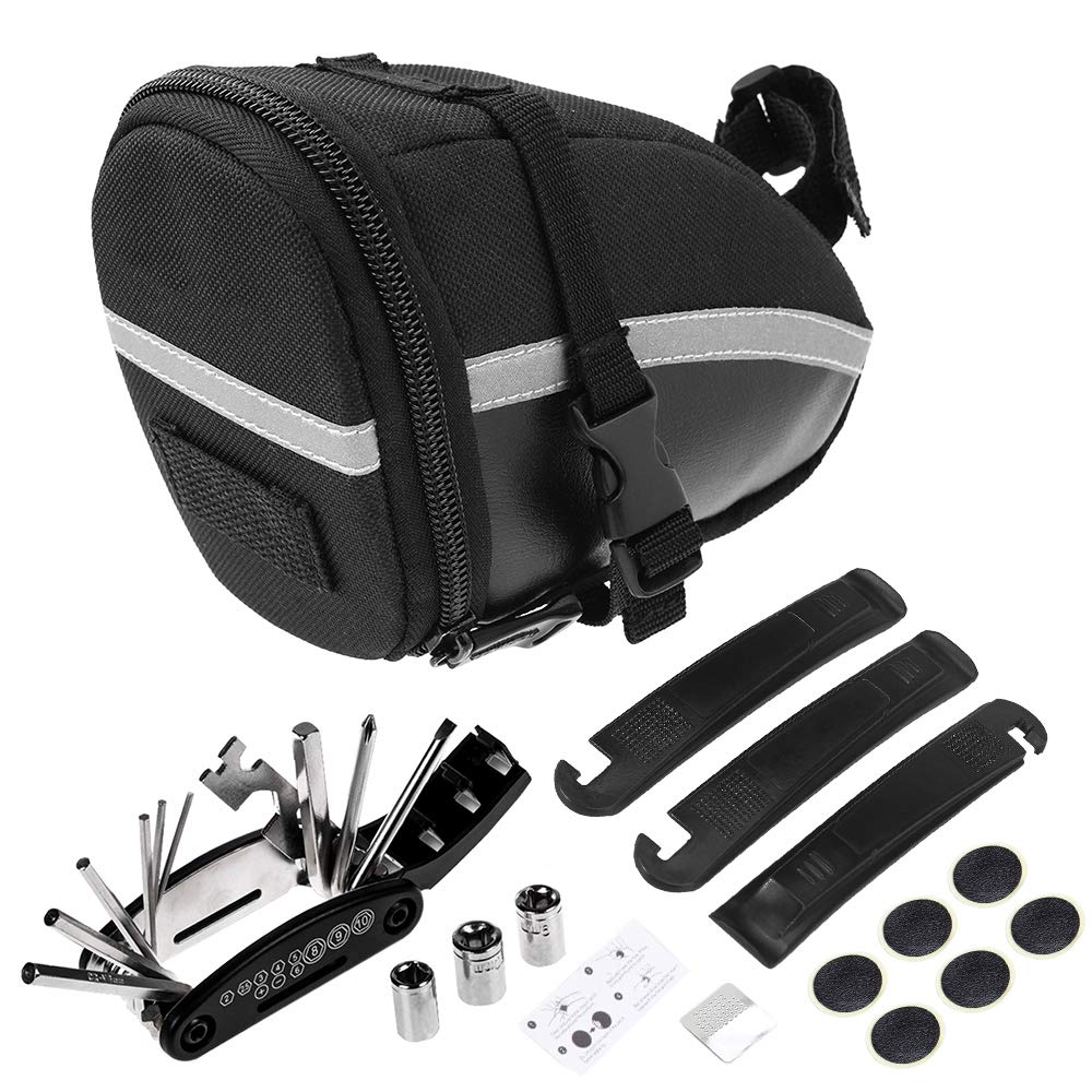 Eacam 16 in 1 Bike Multifunction Tool - Eacam Bicycle Saddle Bag Repair Tool Kit with Storage Bag Used for Mountain Bike and Road Bike