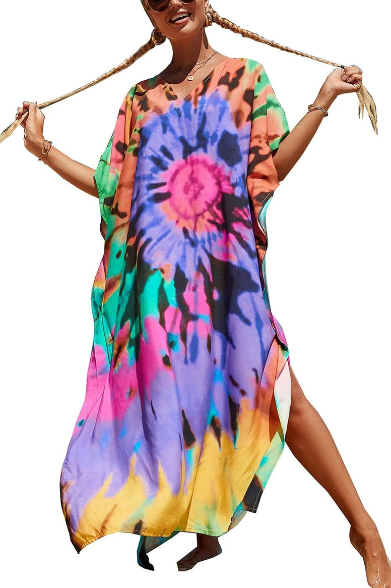 YouKD Summer Long Kaftan Bohemian Loungewear Beach Swimsuit Cover Up Maxi Dress for Women