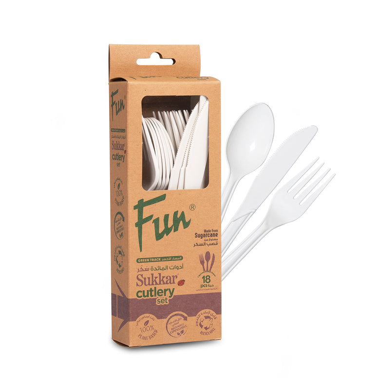 Fun Sukkar disposable Cutlery Set (Spoon, Fork, Knife) - Ideal for Eating Salad, Dessert, Appetizer, Fruit Salad, Chinese Food & more| Handwash-Safe |Dinner Spoon,fork and knife (Pack of 18)