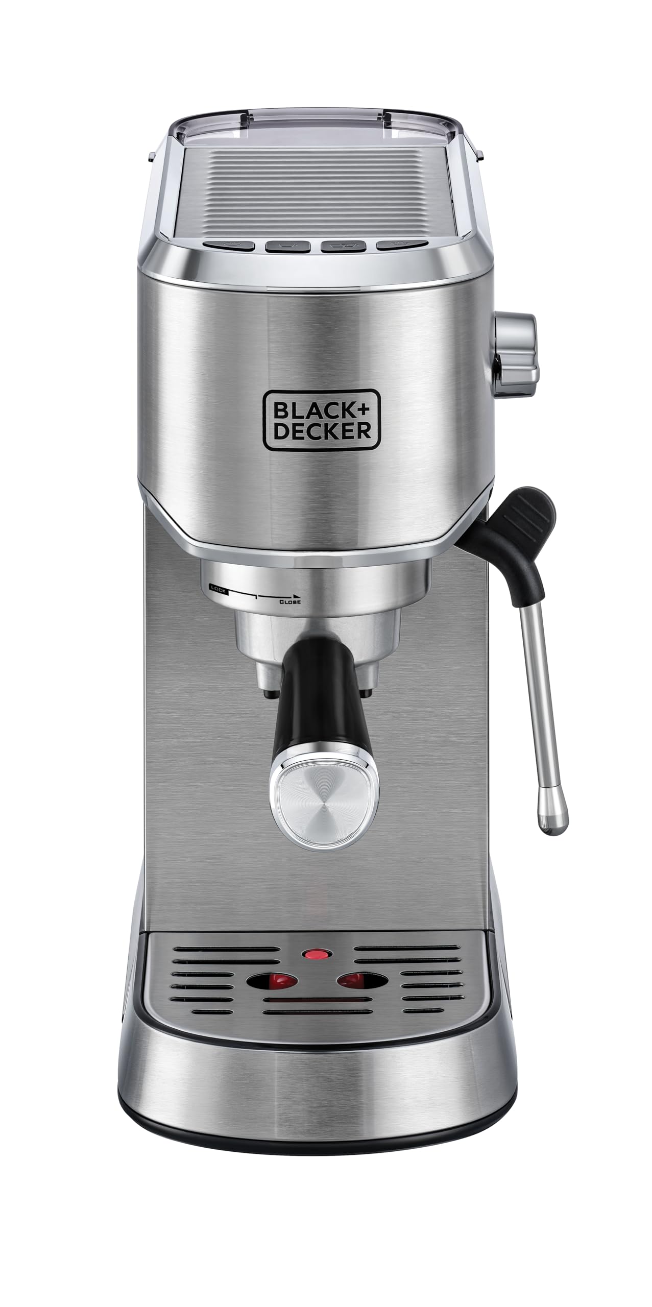 BLACK+DECKER Manual Barista Pump Espresso Coffee Machine, Cappuccino, Latte Macchiato, Milk Frother, 1450W, Silver - ECM150-B5, by Black & Decker