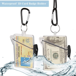 Waterproof ID Card Badge Holder Case, DELFINO Floating Sports Case Vertical Badge Holders with Lanyard and Keychain for Cards, Coin and Money Heavy Duty Durable Locker Dry Box (3 Pack)