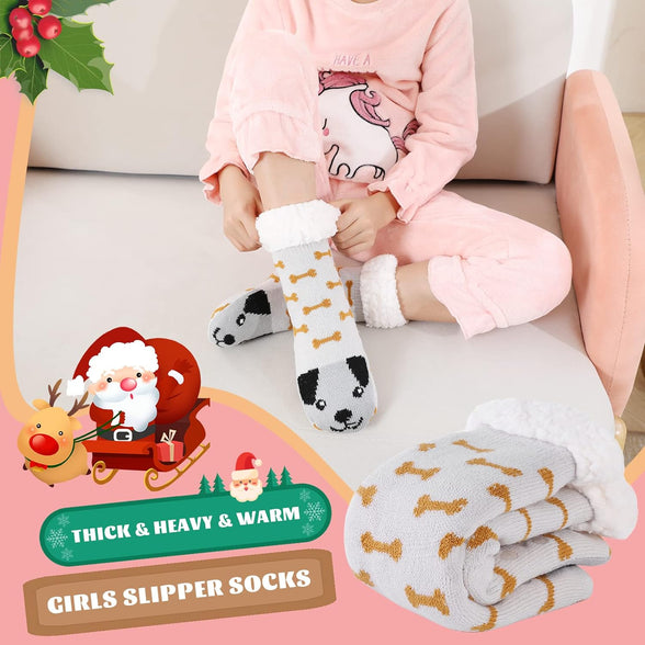 HERYEBING Kids Slipper Socks Boy Girl Chunky Knit Non Slip Socks Soft Fuzzy Warm Thick Fleece lined Christmas Stockings Child Toddler Winter Socks