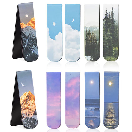 Magnetic Bookmarks, 10pcs Magnet Page Markers Landscape Pattern Assorted Page Clips Book Markers for Students Teachers Book Lovers Book Club Library