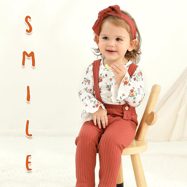 YOUNGER TREE Newborn Baby Girl Clothes Bell Long Sleeve Romper Overalls Pants Set Infant Girls Outfits 0-18 Months