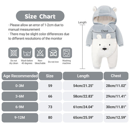 Baby Boys Girls Romper Fleece Jumpsuit Hooded Bodysuit Infant Sleepsuit Long Sleeve Onesie Cute Pajama Winter Outfits (0-3 Months)