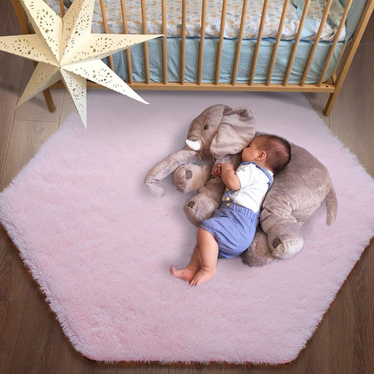 Junovo Ultra Soft Rug for Nursery Children Room Baby Room Home Decor Dormitory,Hexagon Carpet for Playhouse Princess Tent Kids Play Castle,Diameter 55-inch,Pink