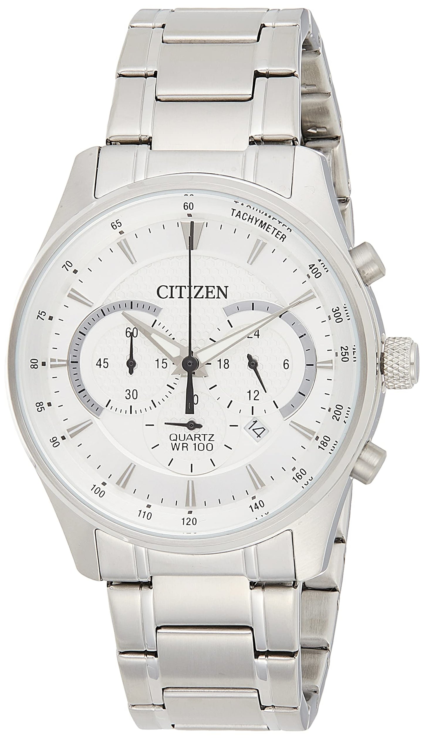 Citizen mens quartz watch, chronograph display and stainless steel strap - an8190-51a