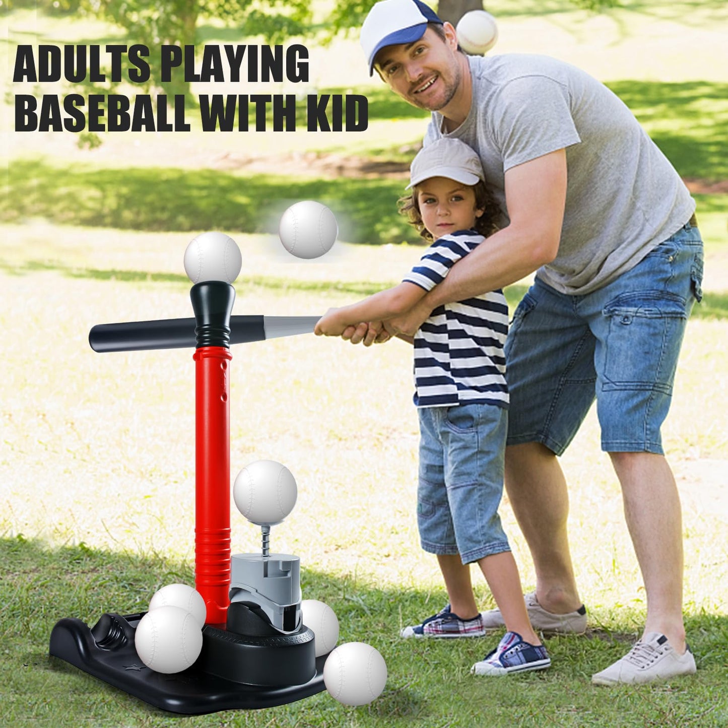 MEIJIABA T Ball Sets for Kids 3-5, Tball Set for Kids 5-8, Tee Ball Set for Toddlers 1-3, Toddler Baseball Bat Set, Boys Outdoor Sports Pitching Launcher Machine Toys