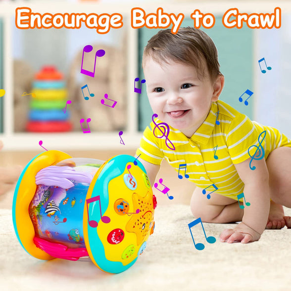 AM ANNA Baby Music Toys 4 in 1 Projector Ocean Rotating Montessori Toys,Crawling Light Up Baby Toys Newborn Baby Early Education Toys 3-18 Months Babies Gifts for Toddlers 1-3 Years Old Boys Girl Kid