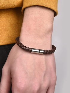 Yellow Chimes Stylish Unisex Leather Strand Bracelet for Men and Women (Brown)