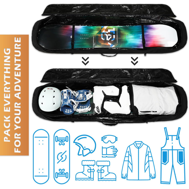 SunForMorning Snowboard Bag Reinforced Double Padding Tactical Style Ski Bag, Store & Transport Snowboard Up to 163 CM for Skis, Boots, Snowboards, Wax