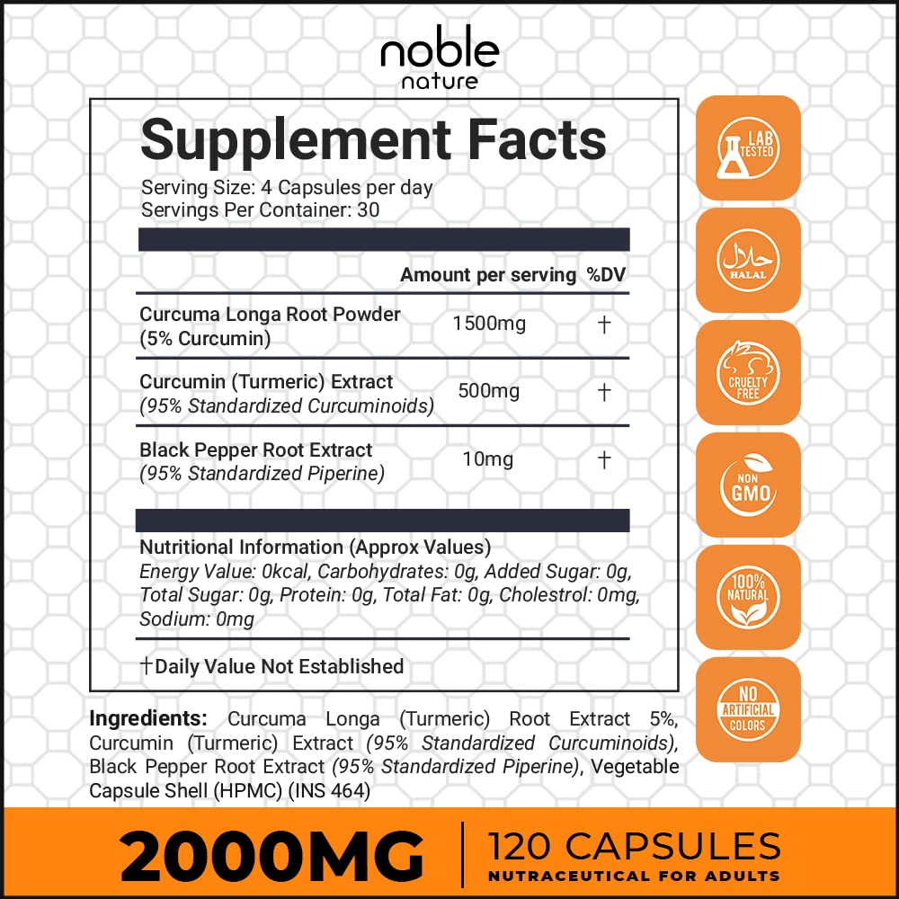 Turmeric Curcumin with 95% Curcuminoids 2000mg - 120 Capsules - Natural Joint & Healthy Inflammatory Support with Black Pepper for Max Absorption, Tumeric Extract Supplement