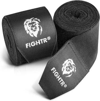FIGHTR® Premium Handwraps 160 inches semi Elastic Hand Wraps with Thumb Loop for Boxing, MMA, Muay Thai and Other Martial Arts 4m for Men & Women (Black)