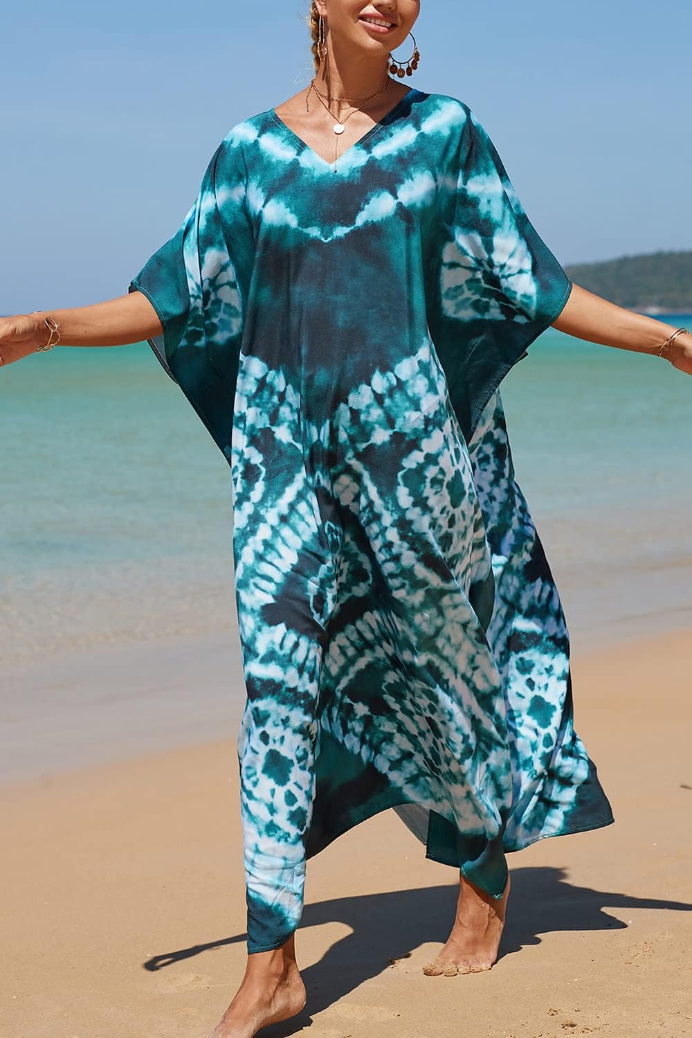 YouKD Summer Long Kaftan Bohemian Loungewear Beach Swimsuit Cover Up Maxi Dress for Women