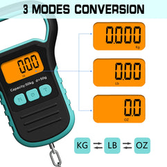 UNIWEIGH Digital Fishing Scale with Lip Gripper,Tape and Ruler,110lb/50kg Postal Hanging Luggage Scale with Hook，Waterproof Handing Scale for Home and Outdoor