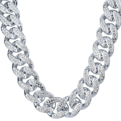 Riuziyi Plastic Shiny CZ Rhinestone Curb Cuban Link Chain Gold Silver Miami Hip Hop Chain Bling Diamond-Cut Chunky Turnover Necklace 80s 90s Costume Accessory for Men Women Unisex