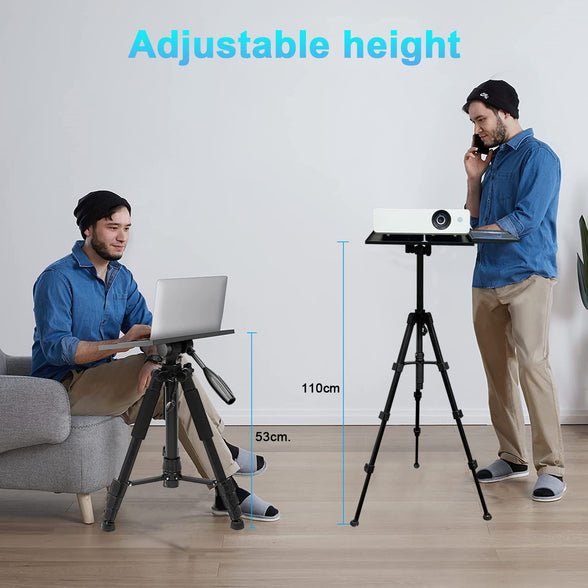 Gluckluz Projector Tripod Stand Universal Laptop Floor Holder Adjustable 53-110cm Height Foldable Projector Telescopic Support with 360 Rotating Enlarged Tray for Office Home Stage Studio Outdoor