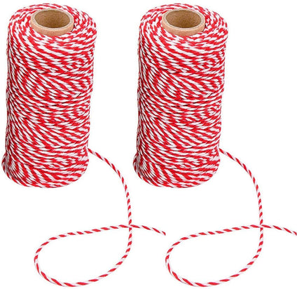 Cotton Bakers Twine, 2 Rolls Red and White Twines Packing Rope String for Butchers DIY Crafts Gift Wrapping Baking Gardening Home Decoration, 1.5mm * 20m