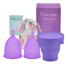Menstrual Cup - Feminine Period Reusable Menstrual Cup Set of 1 Small 1Large Size - Soft Flexible Medical-Grade Silicone - w/Collapsible Sterilizing Foldable Sterilizer,Alternative to Tampons and Pads