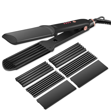 Rosy Forth Hair Crimper Hair Waver Straightener Iron with 4 Interchangeable Ceramic Plates, Hair Styler Crimping Iron for Hair Volumizing, Straightening with 4 Heat Settings Adjustable Temperature