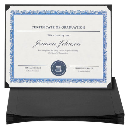 24-Pack Single Sided Award Certificate Holders - Bulk Certificate Holders for Graduation, Diploma, Employee Appreciation, Certification (fits 8.5x11, Black)