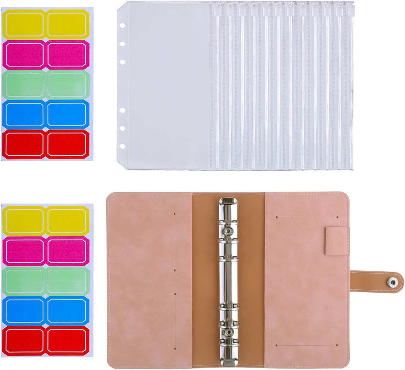 Antner A6 Budget Binder with Zipper Envelopes for Budgeting, Money Organizer for Cash, Budget Planner with Cash Envelopes, Money Saving Binder with Labels, Pink