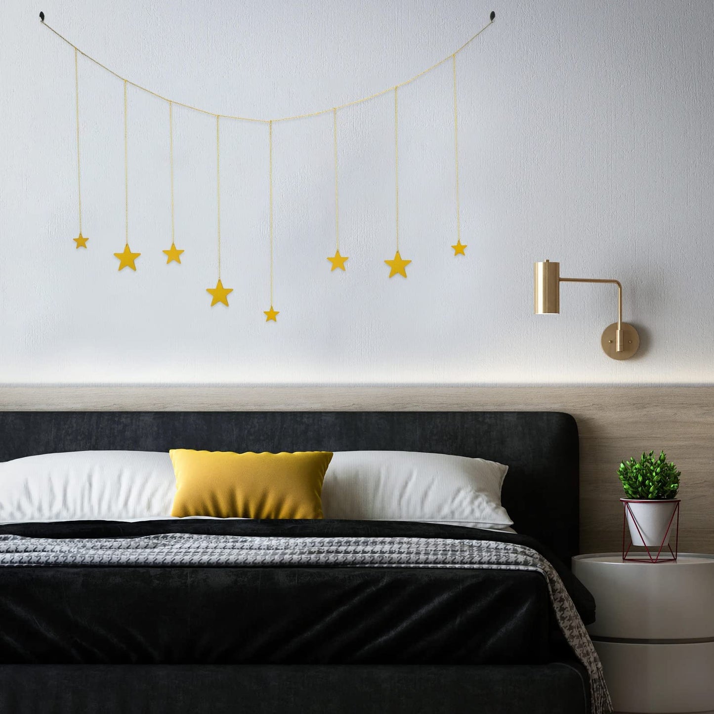Hanging Photo Display, Boho Decor Wooden Stars Garland with Metal Chains Picture Frame Collage with 30 Wood Clips for Teen Girl Room, Bedroom, Dorm, Home, Party Decor (200 cm)