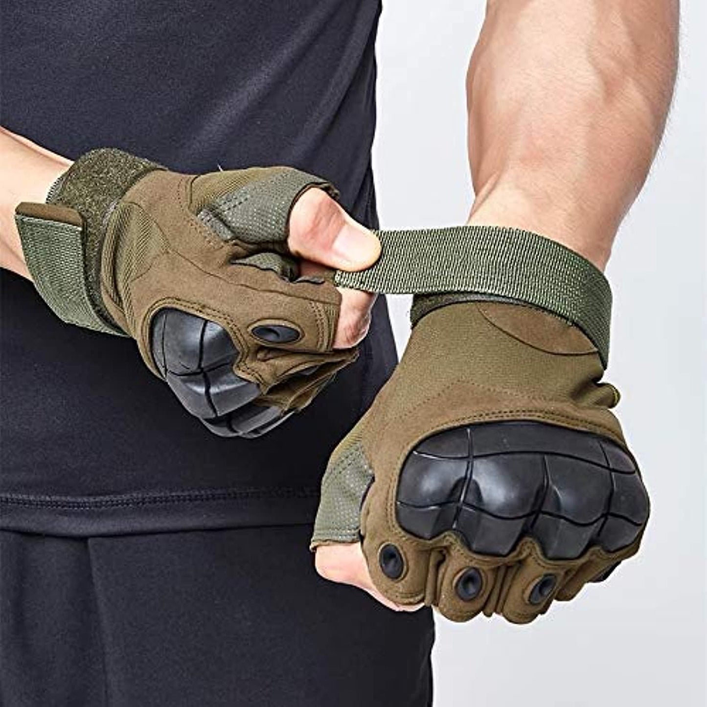 Coolbaby Men Road Riding Gloves Outdoor Sports Half Finger Anti-Slip Camping Cycling Gloves Carbon Fiber Gloves, Green