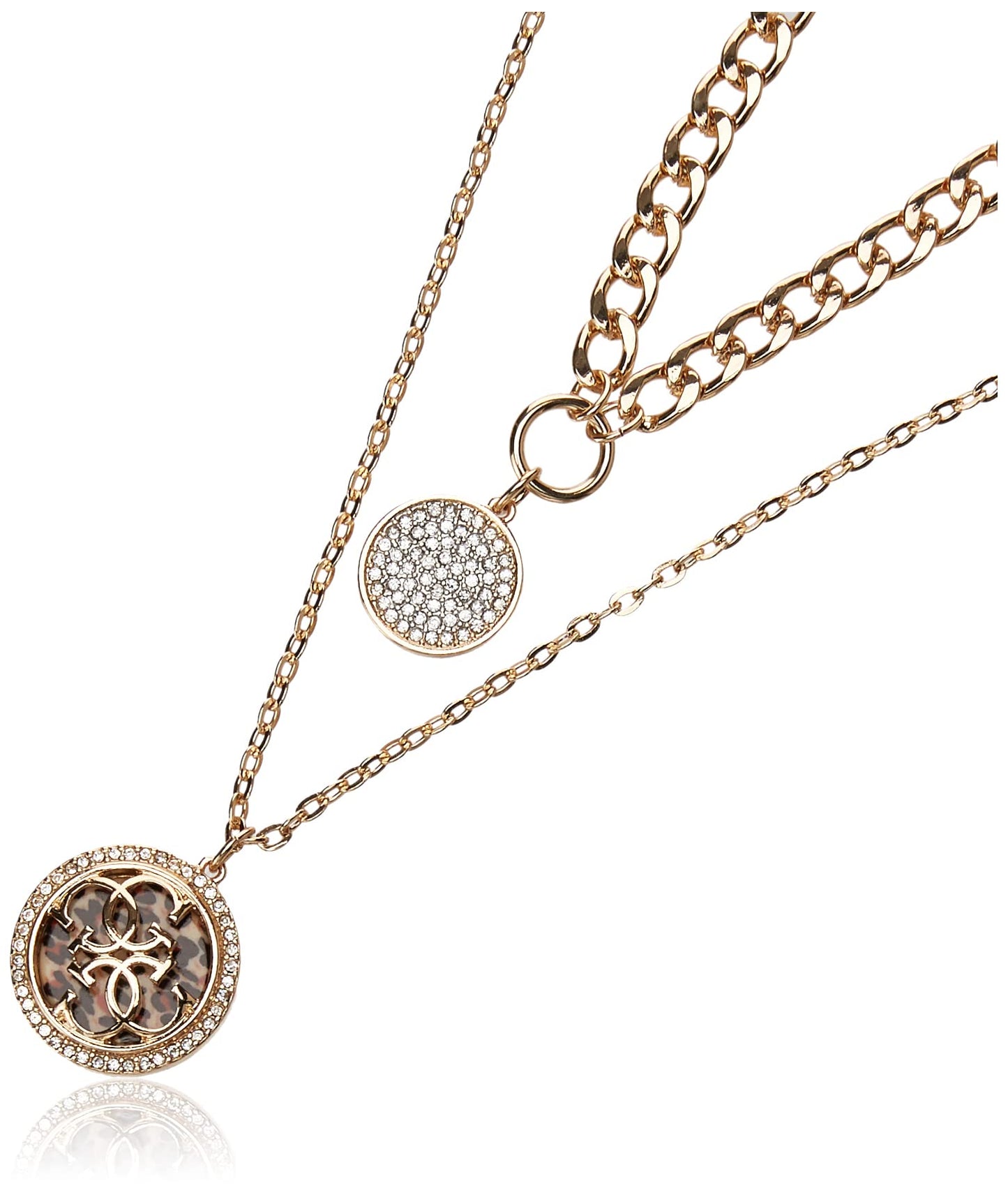 GUESS Gold-Tone Double Layer Coin Pendant Chain Necklace Set, one size, Metal, Crystal