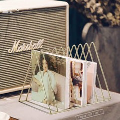 Pashion Vinyl Record Stand Holder, Desktop Album Storage Rack, Triangle Vinyl Record Shelf Display Vinyl Coated Metal Wire Rack Functional & Stylish Display Rack for Office Home