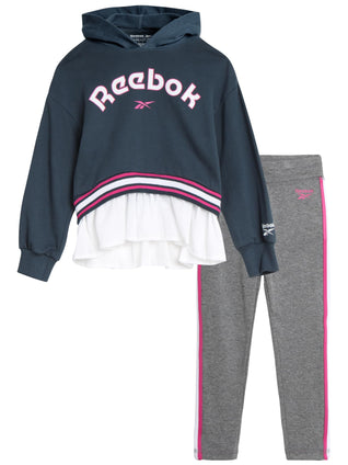 Reebok Girls' Active Legging Set - 2 Piece Performance Fleece Sweatshirt and Leggings - Activewear for Toddlers/Girls, 5 Years