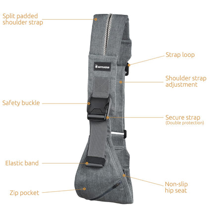 AUYEAZGO Toddler Sling, Ergonomic Baby Sling Carrier with Adjustable Strap, Soft Padding & Non-Slip Hip Seat, Perfect for Infant and Toddler(7-44 lbs), Premium Cotton (Steel Gray)