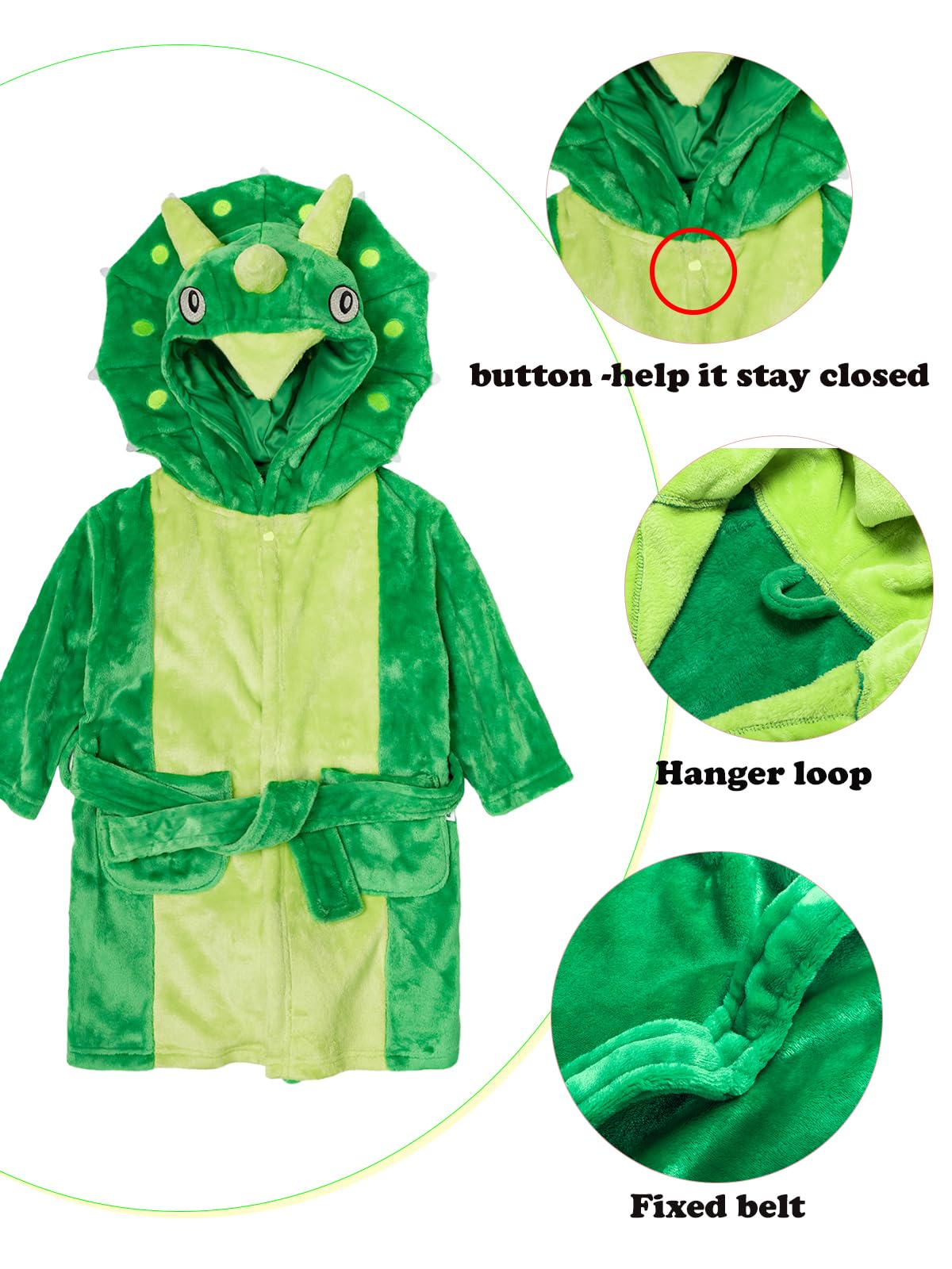 LOLANTA Boys' Girls' Hooded Flannel Bathrobes Kids Sleepwear Dinosaur Dressing Gown Christmas Gift 2-3Y