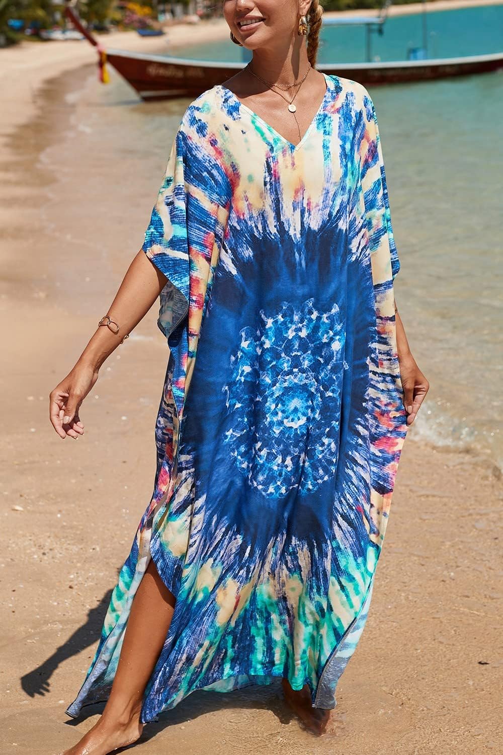 YouKD Summer Long Kaftan Bohemian Loungewear Beach Swimsuit Cover Up Maxi Dress for Women