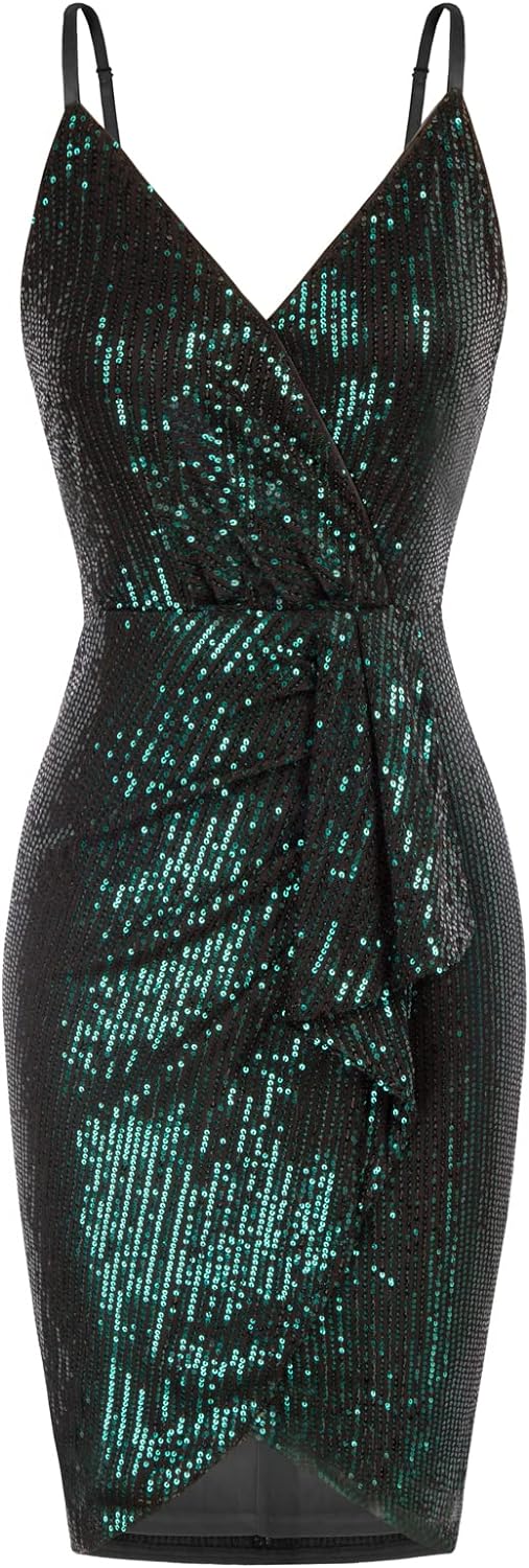 GRACE KARIN Women Sequined Sleeveless V-Neck Bodycon Hips-Wrapped Party Cocktail Club Dress