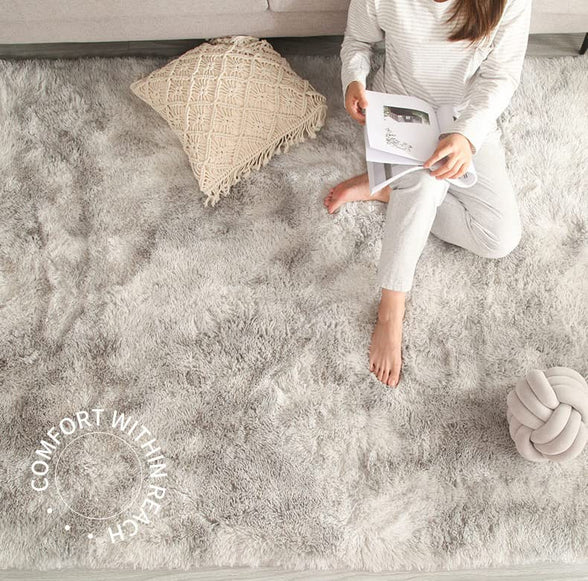 Modern Soft Wool Tie Dye Fluffy Shaggy Faux Fur Rug Floor Mat Carpet Home Decor with Antislip Plush High Pile Bottom for Bedroom Living Room (Size 120×160CM) (Grey)