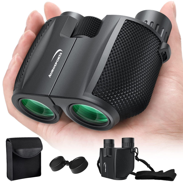 Aurosports 10x25 Folding High Powered Binoculars with Weak Light Night Vision Clear Bird Watching Great for Outdoor Sports Games and Concerts