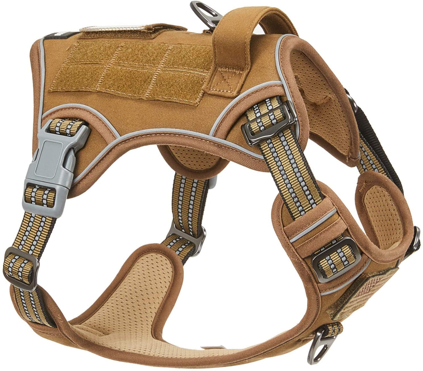 BUMBIN Tactical Dog Harness for Large Dogs No Pull, Famous TIK Tok No Pull Dog Harness, Fit Smart Reflective Pet Walking Harness for Training, Adjustable Dog Vest Harness with Handle Brown L