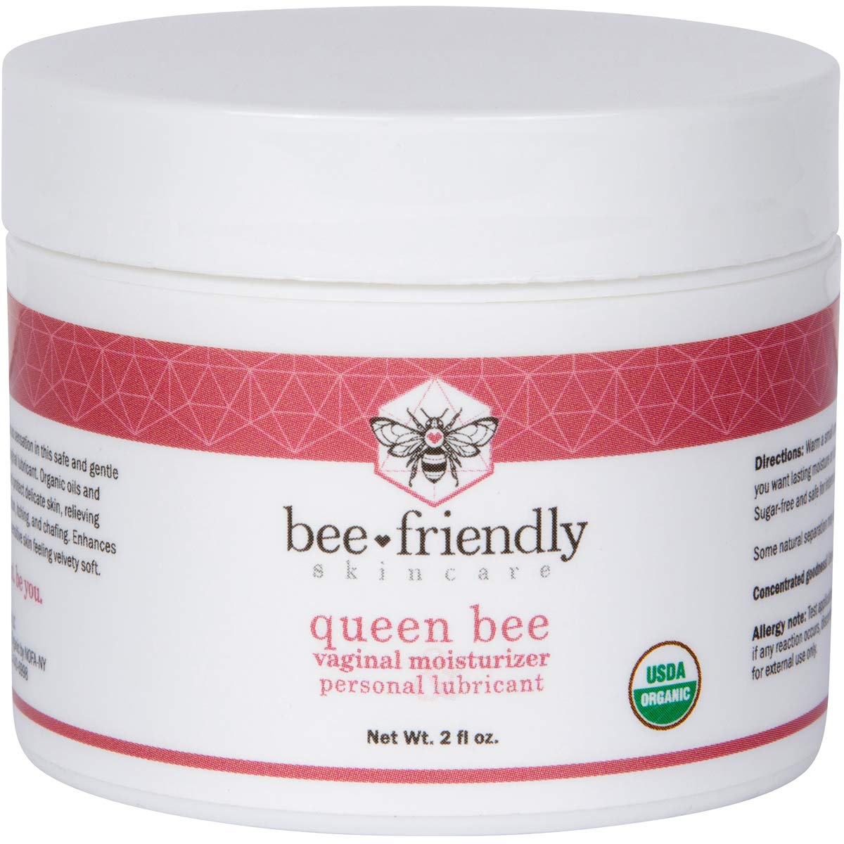 Organic Vaginal Moisturizer & Personal Lubricant By BeeFriendly, USDA Certified, Natural Vulva Cream For Dryness, Itching, Irritation, Redness, Chafing Of Vagina Due To Menopause & Thinning 2 oz