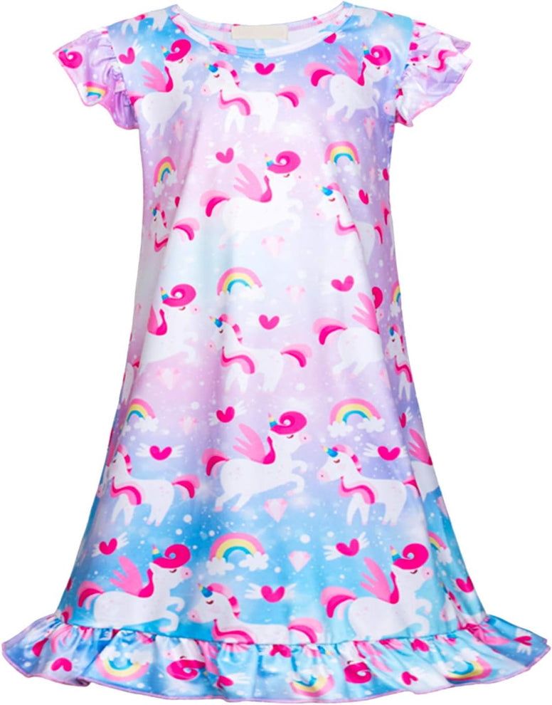 Fiodrimy Girls Nightgowns Unicorn Sleepwear Night Sleep Dress Pajamas Little Kids Toddler Soft Nightgown