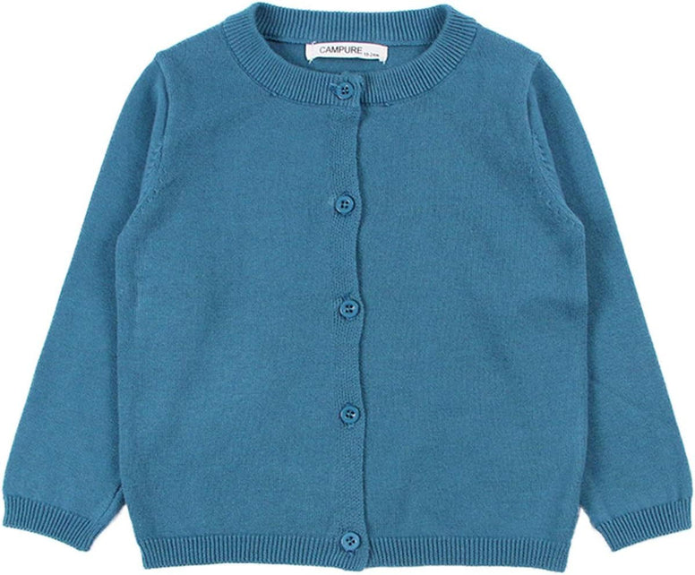 JELEUON Little Girls Cute Crew Neck Long Sleeve Button-Down Solid Cotton Fine Knit Cardigan Sweaters