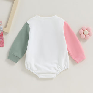 DuAnyozu Baby Girl Fall Clothes Newborn Oversized Sweatshirt Romper Color Block Crewneck Sweater Onesie Cute Outfit 0-3 M