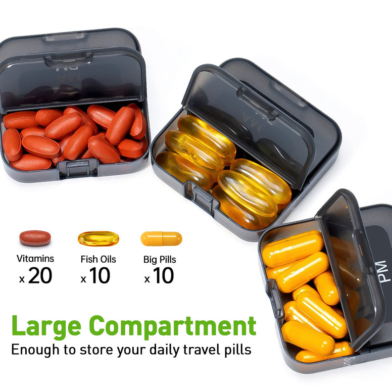 Zoksi Am Pm Pill Organizer 2 Times a Day, Black Weekly Pill Box 7 Day, Portable Daily Pill Case for Travel, Medicine Organizer for Fish Oils,Vitamins and Other Tablets