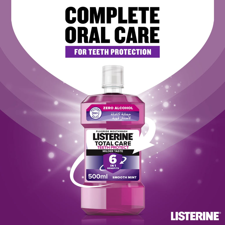 Listerine Mouthwash, Total Care, Milder Taste, 500ml, Pack of 2