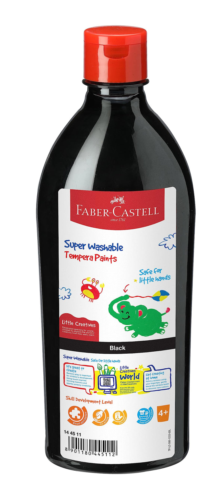 FABER-CASTELL Tempera Fun Paints Black, 144511, 0.5 Liters
