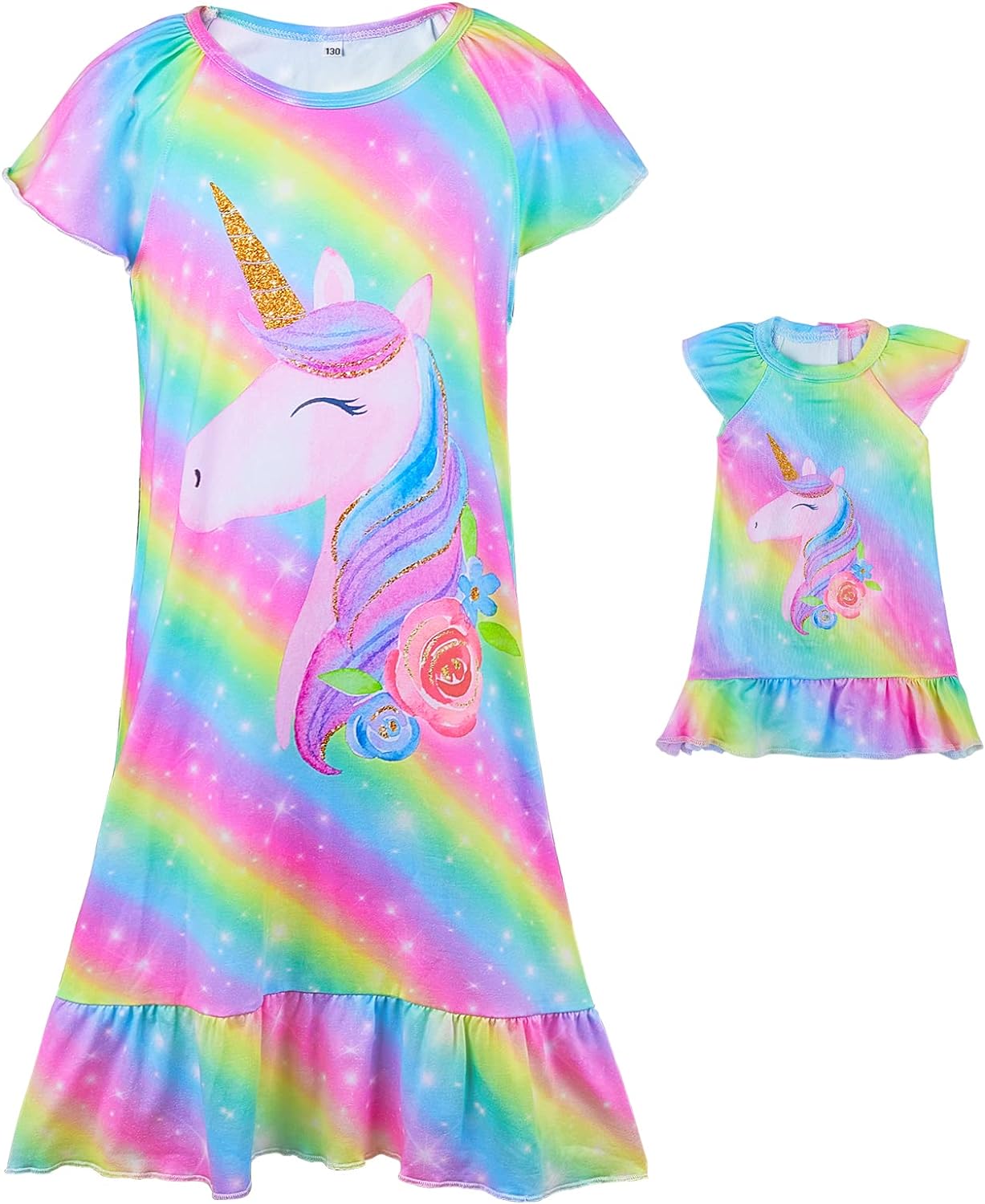 ICOSY Matching Girls & Doll Nightgowns Clothes Unicorn Pajamas Sleepwear Outfit for Girls and American 18" Girl Doll