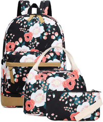 School Backpack for Teen Girls School Bags Lightweight Kids Girls School Book Bags Backpacks Sets, 01 Black/ Floral, Large, School_backpacks